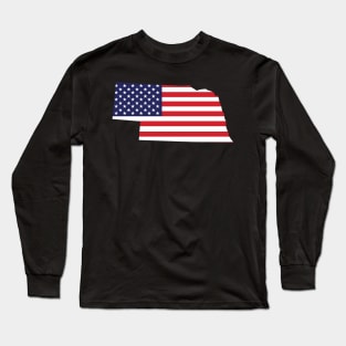 Nebraska State Shape Flag Background Long Sleeve T-Shirt